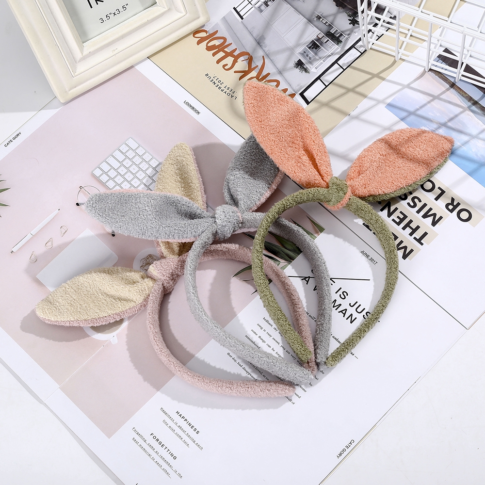 Băng đô cài tóc gắn nơ trơn màu xinh xắn cho bé gái