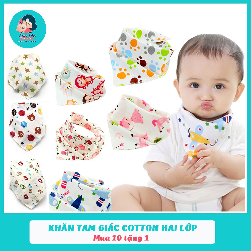 Khăn yếm tam giác cotton có cúc bấm cho bé yêu-Hàng cao cấp