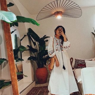 Váy thổ cẩm trắng boho vintage
