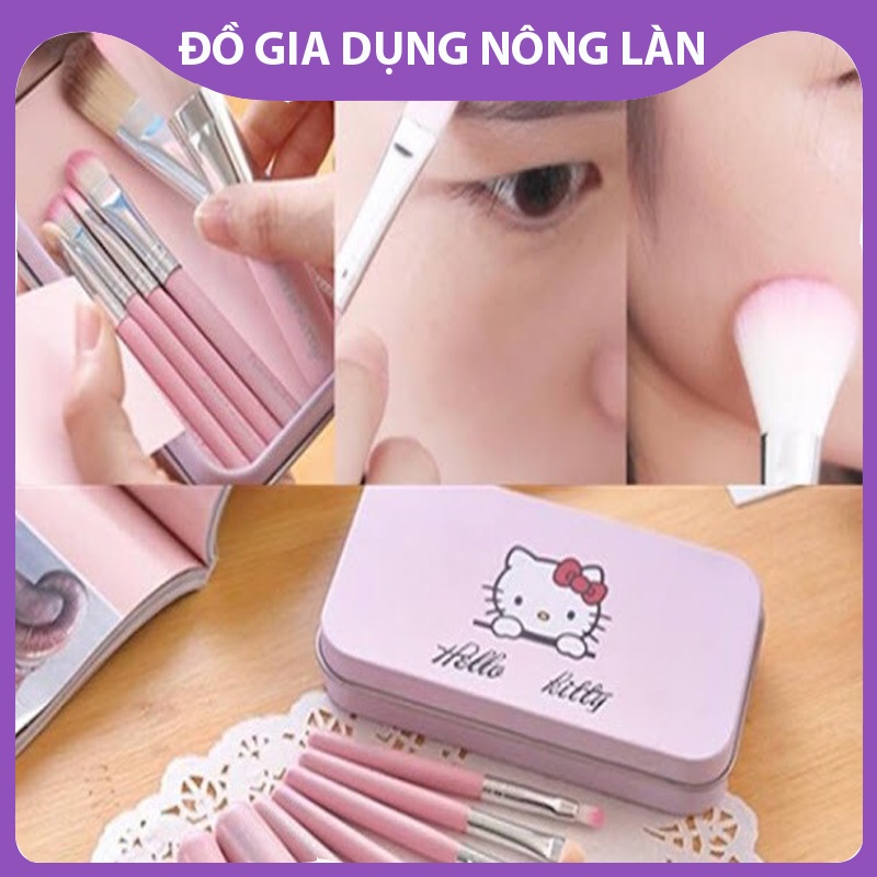 Bộ cọ trang điểm 7 món Hello kitty hộp thiếc đáng yêu xinh xắn tiện lợi, thích hợp cầm tay đi làm, đi du lịch NL Shop