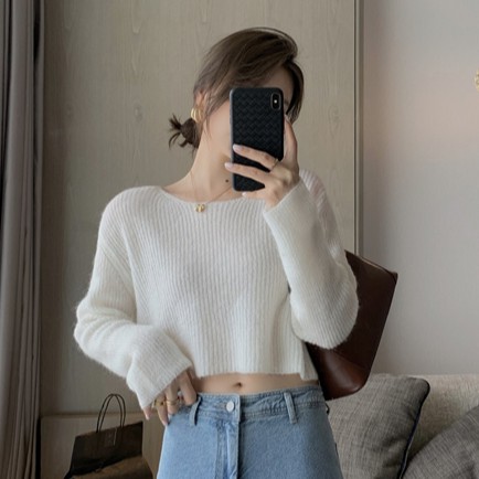 Áo sweater Dệt Kim Mỏng Sáp Mềm Tay Dài Cổ Tròn Dáng Rộng Kiểu Hàn Quốc Thời Trang Mùa Xuân Cho Bạn Gái