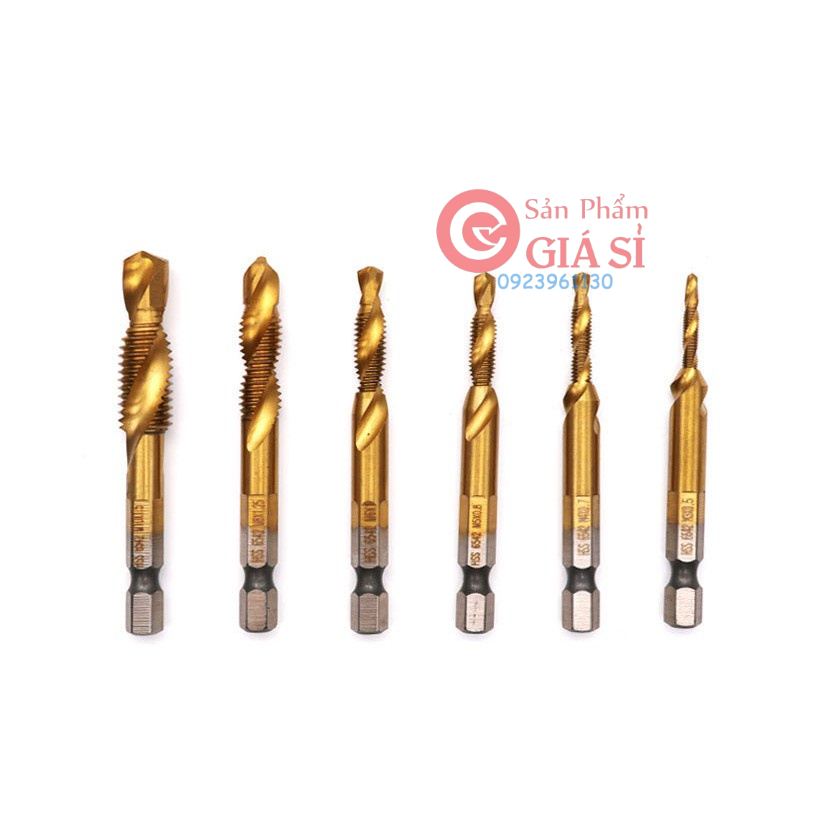 Bộ 6 mũi khoan Taro M3-M10 thép HSS 6542 phủ Titanium tạo ren inox, doa âm mũ vít ❤️freeship❤️