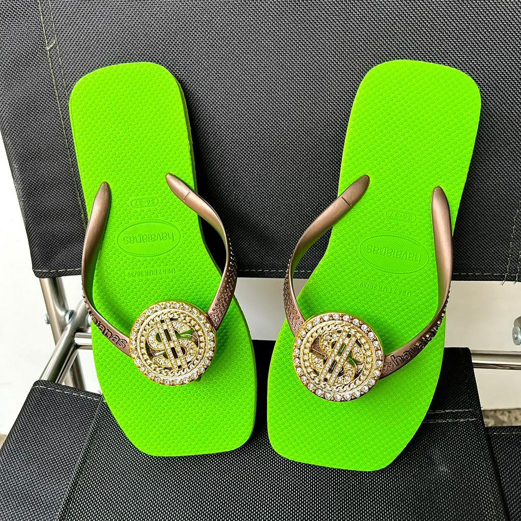 Dép kẹp xỏ ngón nữ tông lào đính Charm đá thời trang phong cách, bền bỉ êm ái nhiều màu lựa chọn