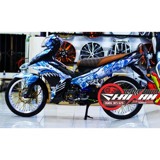 Tem Trùm Exciter 135 Trắng Xanh Cá Mập
