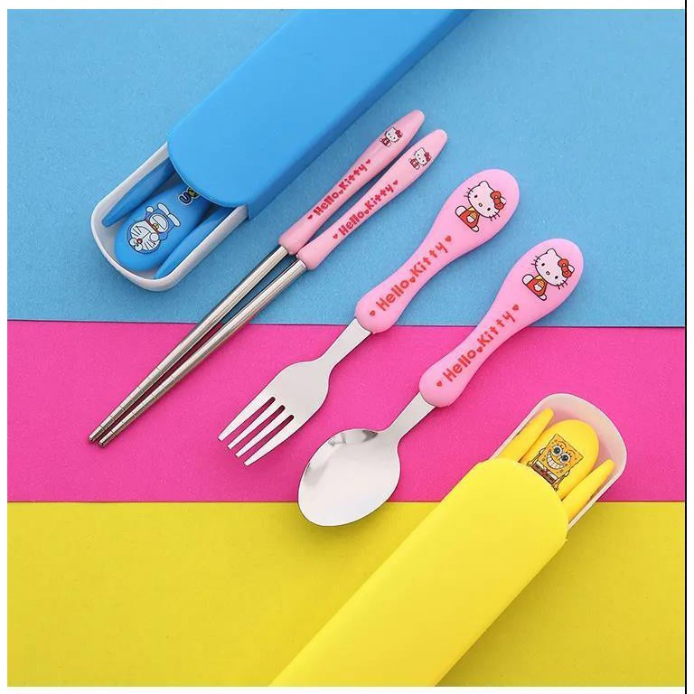 BỘ ĂN DẶM 3 MÓN THÌA, DĨA, ĐŨA TẬP ĂN HÌNH THÚ BẰNG INOX CÓ HỘP ĐỰNG CHO BÉ YÊU
