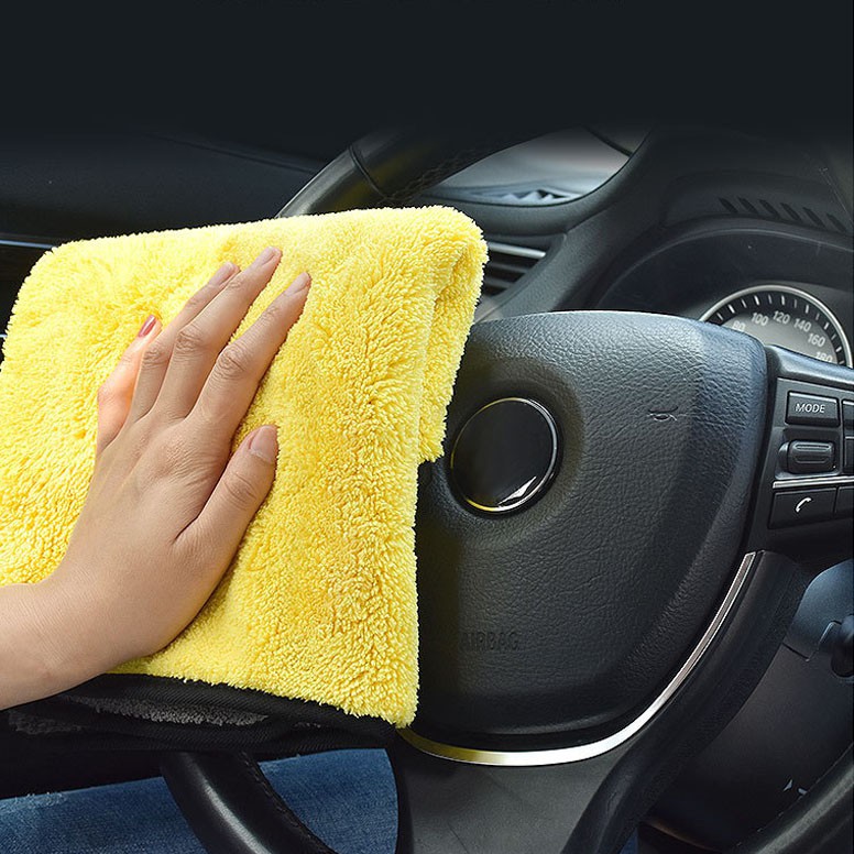 Khăn Lau Xe Hơi Chuyên Dụng Microfiber 2 Lớp Không Rụng Lông, Thấm Hút Nước Tốt – MÀU VÀNG