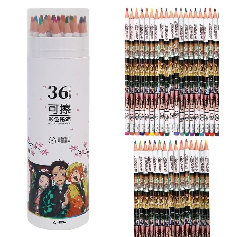 Hộp Bút Chì Màu Đa Năng 36 Oil Color Pencil Set Demon Slayer Kimetsu No Yaiba Kamado Tanjirou Nezuko Drawing colored pencils wood colour coloured pencils kids Stationery Supplies