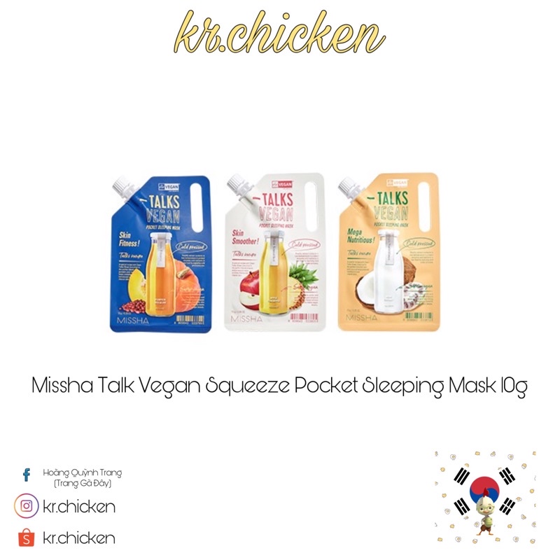 Mặt Nạ Ngủ Chiết Xuất Củ Quả Tươi Missha Talk Vegan Squeeze Pocket Sleeping Mask 10g