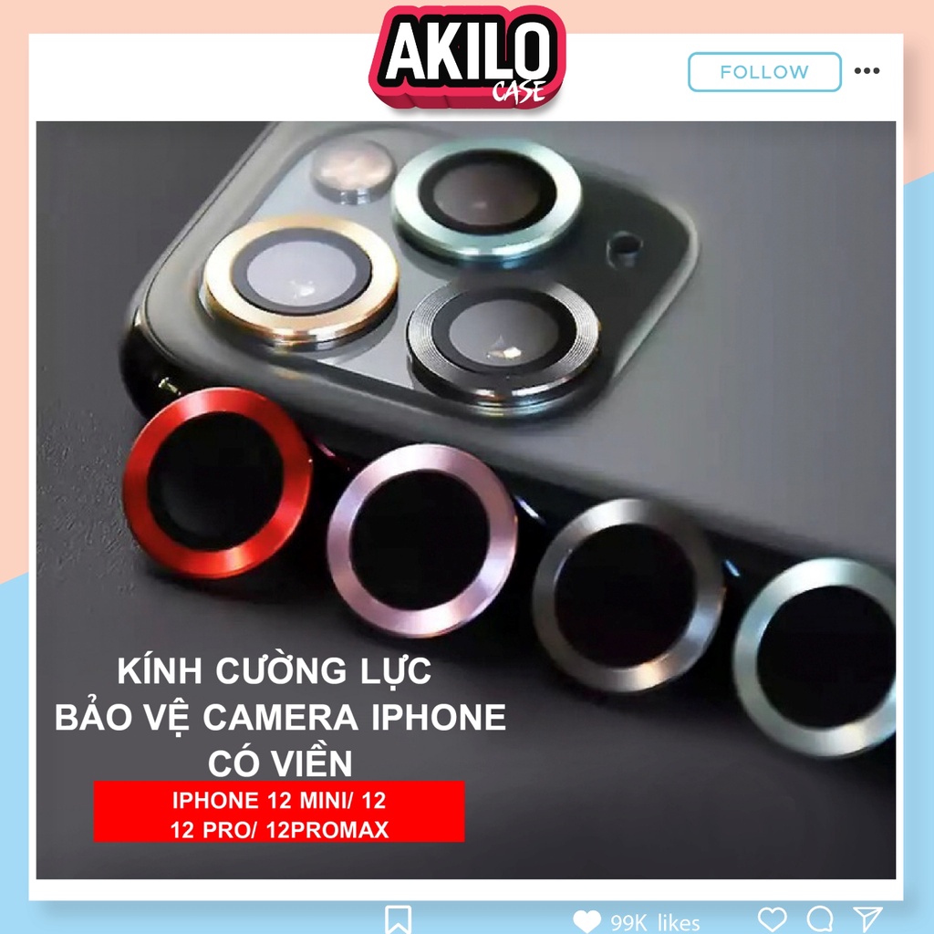 Bảo vệ Camera iphone Kính Cường Lực  cao cấp iPhone 12/ iPhone 12 Mini/ iPhone 12 Pro/ iphone 12 Pro Max/ Akilo Case