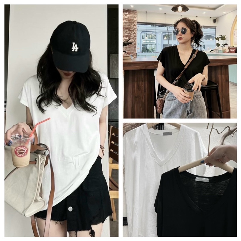 Set 2 áo cotton giấy cổ tim