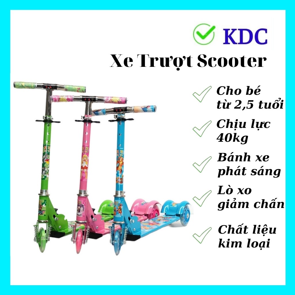 Xe trượt Scooter 3 bánh phát sáng, Bản To có Lò Xo