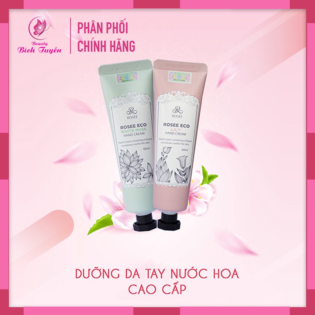 Bộ Kem ROSEE ECO LILY HAND CREAM ( 1 đêm - 1 ngày) Dưỡng Ẩm Và Trắng Da Tay Hương Nước Hoa Cao Cấp Tuýp 60Ml BT Cosmetic