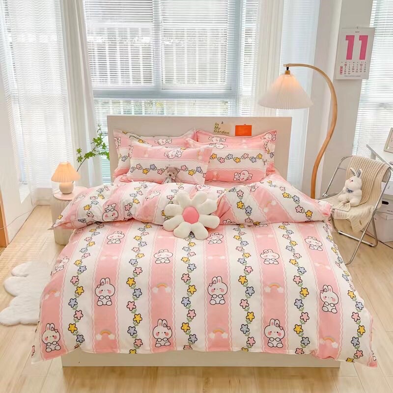 Bộ chăn ga gối cotton poly Hàn Quốc, bộ ga gối cotton 4 món vỏ chăn, ga, vỏ gối mềm mịn
