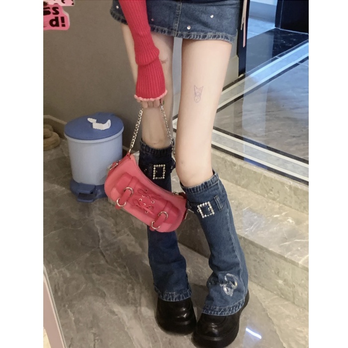 Set Áo Len Ngắn Trễ Vai Kèm Chân Váy Denim Chữ A Lưng Cao Thời Trang Cho Nữ