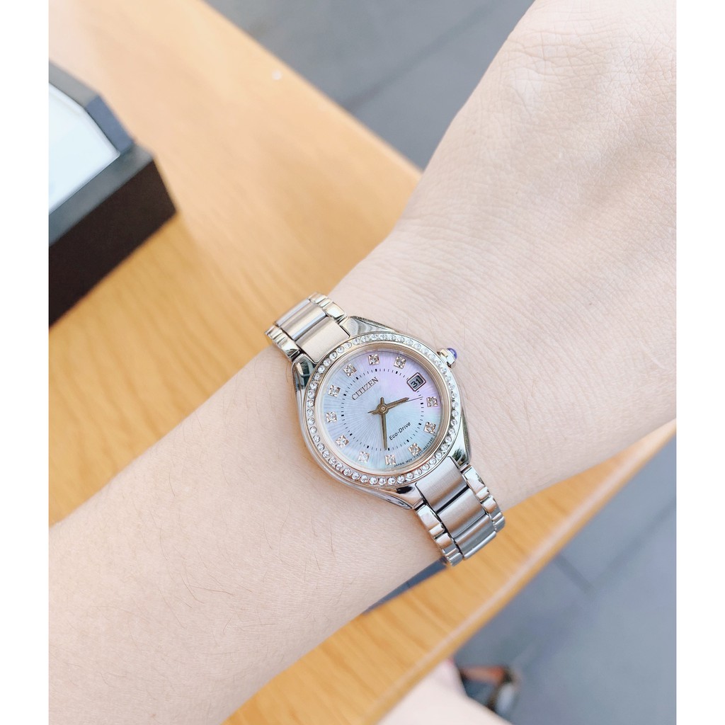 Đồng hồ nữ chính hãng Citizen Swarovski Crystal Accents Date EW2556-59Y - Máy pin Eco-Drive  - Kính tráng Sapphire