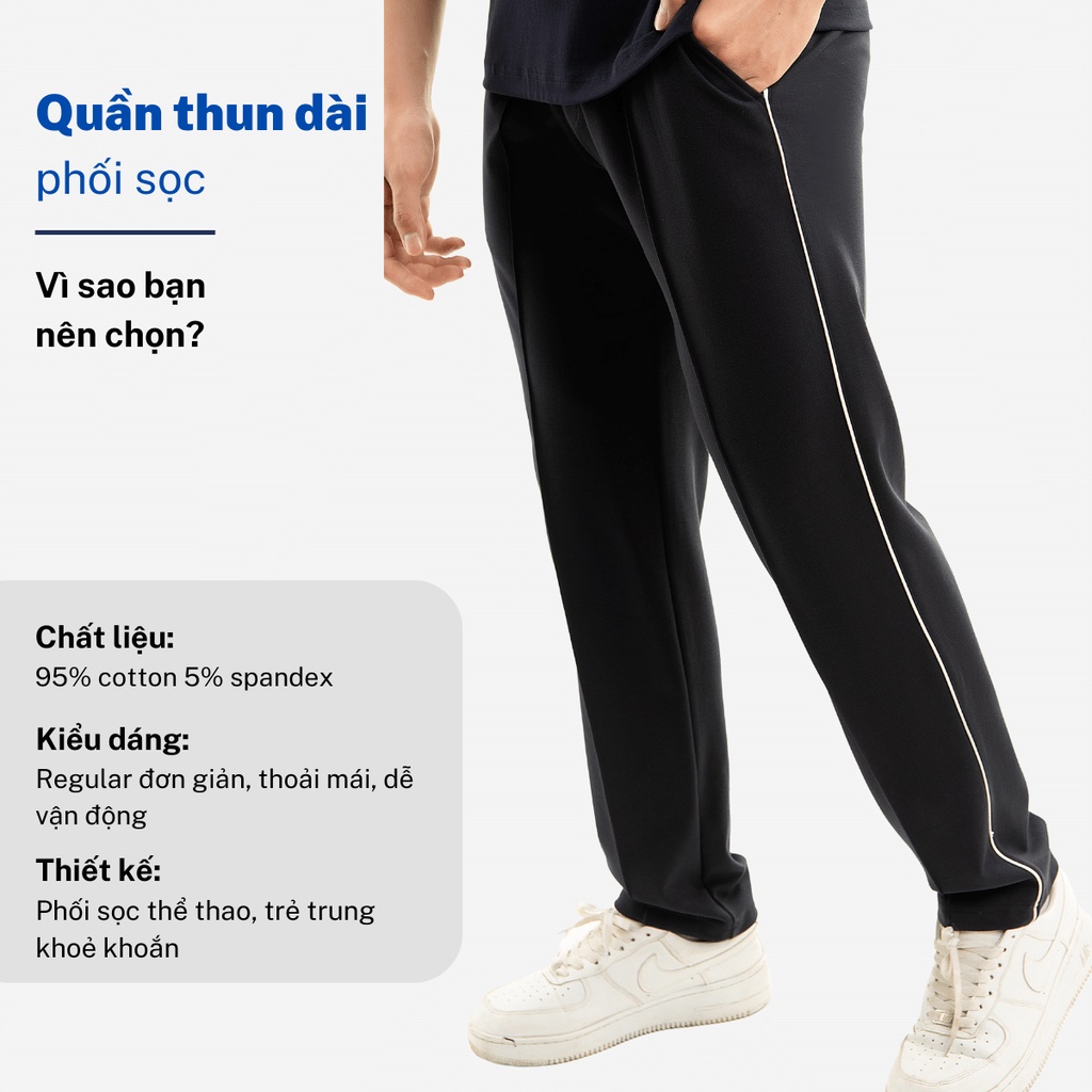 Quần thun dài thể thao phối sọc nam CIZA vải cotton dáng rộng cao cấp trẻ trung size S M L XL màu navy QTDR12