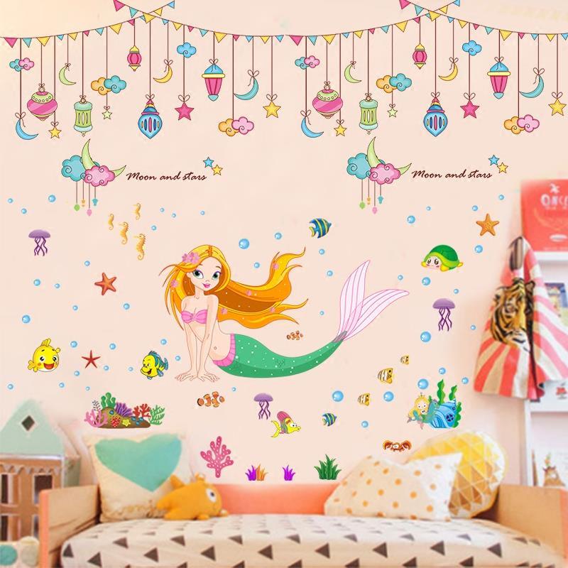 Giấy dán tường tự dính họa tiết công chúa hoạt hình trang trí phòng ngủ cho bé gái