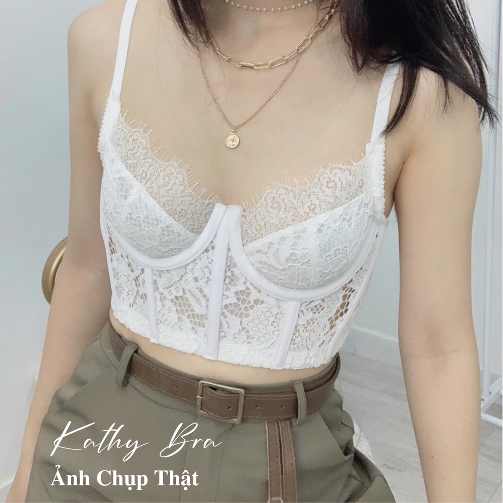H07 [SẴN] Áo Bra Ren Bralette KATHY BRA Kiểu Dáng Croptop Cao Cấp Có Gọng Không Mút Nâng Ngực Corset Tặng Mút Rời