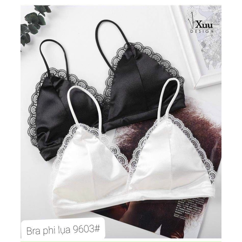 Áo 2 dây bra phi lụa viền ren sexy , chất phi lụa mềm mịn