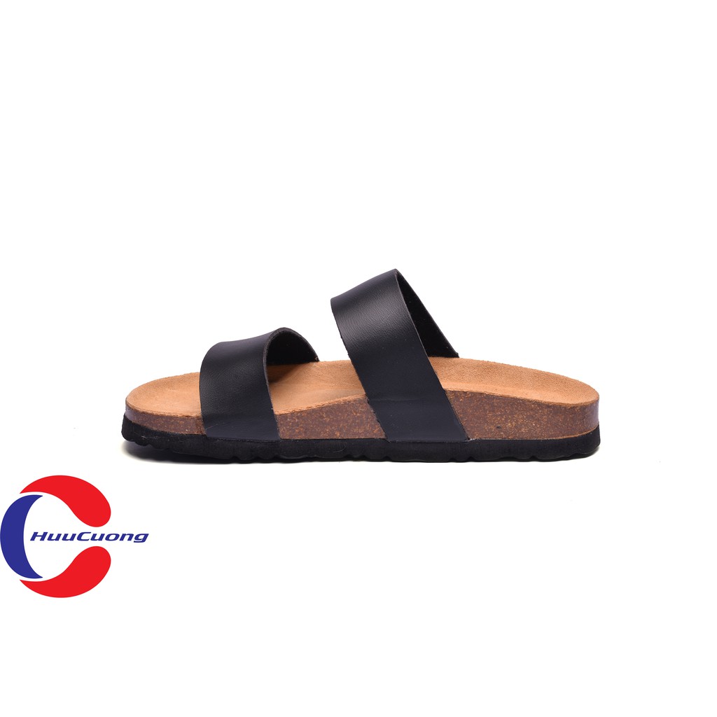 Dép sandal 2 quai da pu đen đế trấu | WebRaoVat - webraovat.net.vn