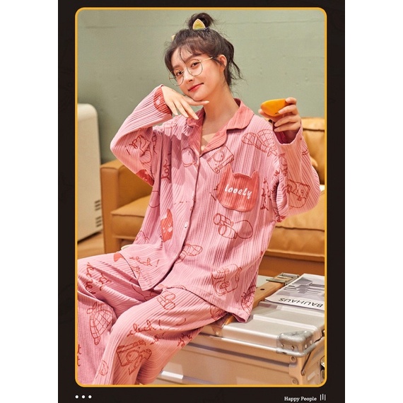 Đồ bộ đồ ngủ pyjama tay dài nhí nhảnh dễ thương phong cách hàn quốc thu đông | BigBuy360 - bigbuy360.vn