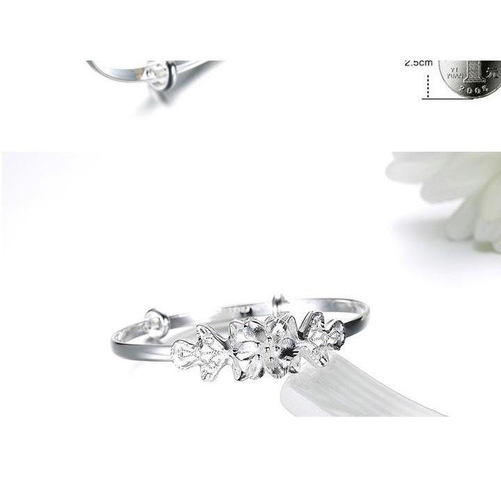 Kiềng tay bạc HOA ĐÀO TRẮNG NỐI LIỀN sang trọng thanh lịch phong cách Hàn Quốc xinh xắn dễ thương