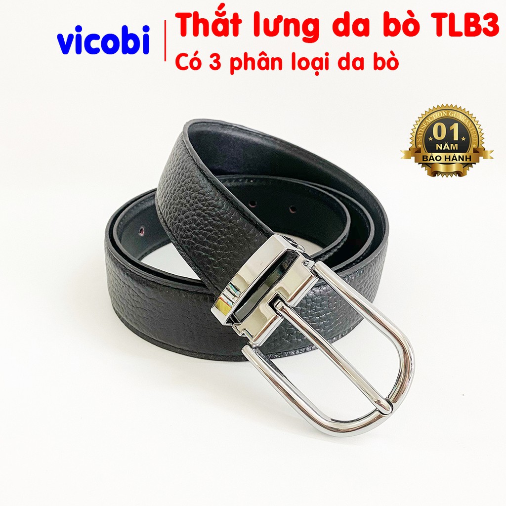 Thắt Lưng Dây Lưng Nam Da Bò Vicobi, dây nịt khoá bạc TLB3 dùng cho văn phòng, đi sự kiện, mặc quần vải, SX tại Việt Nam