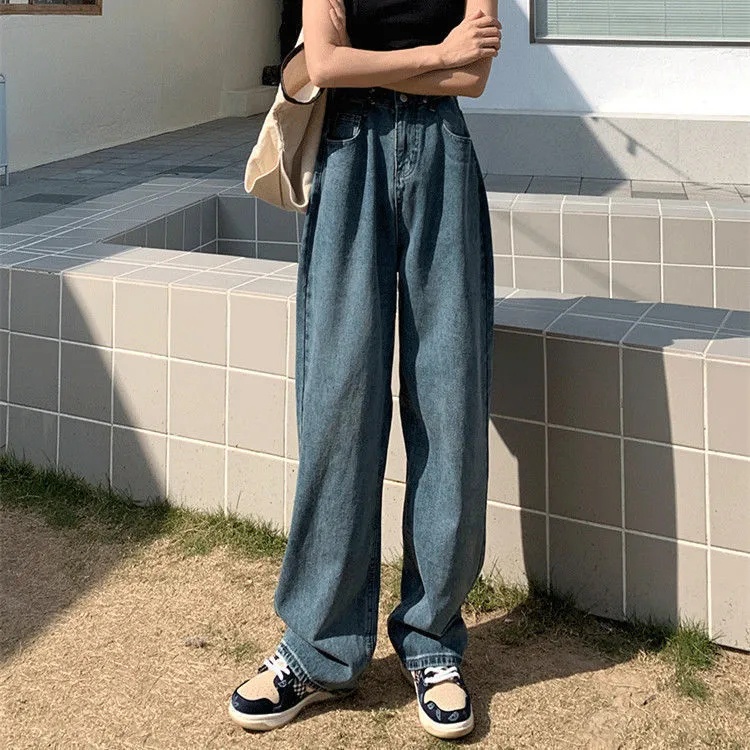 Quần jean dài SUXI ống rộng lưng cao phong cách cổ điển thời trang cá tính cho nữ
