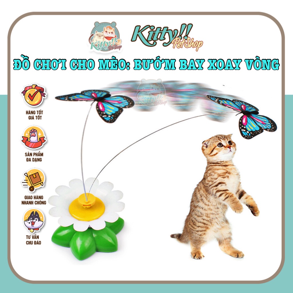 Đồ chơi tương tác bướm bay xoay quay vòng , đồ chơi dành cho chó mèo giải stress - Kitty Pet Shop BMT