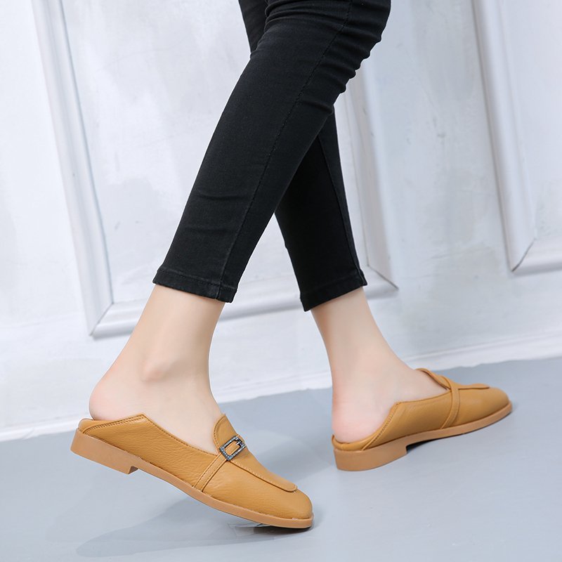 Giày Bệt Nữ, Giày Lười Thời Trang Thông Thường, Giày Đế Bằng (Mũi Vuông, Da)