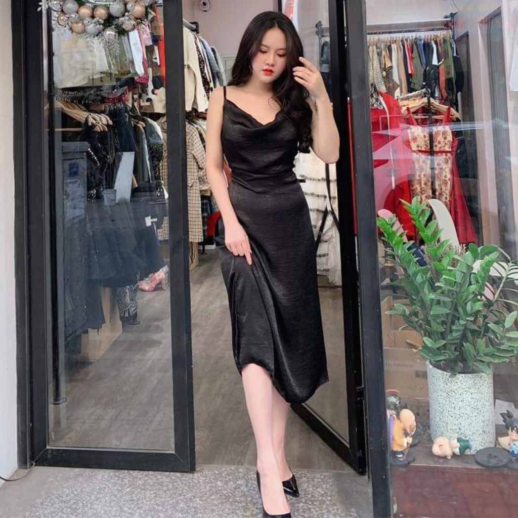 Váy thiết kế nữ 2 dây dáng suông lụa Hàn, Đầm thiết kế nữ 2 dây dáng suông lụa Hàn Daudoo Boutique 40 đến 60kg QATE A2 | BigBuy360 - bigbuy360.vn