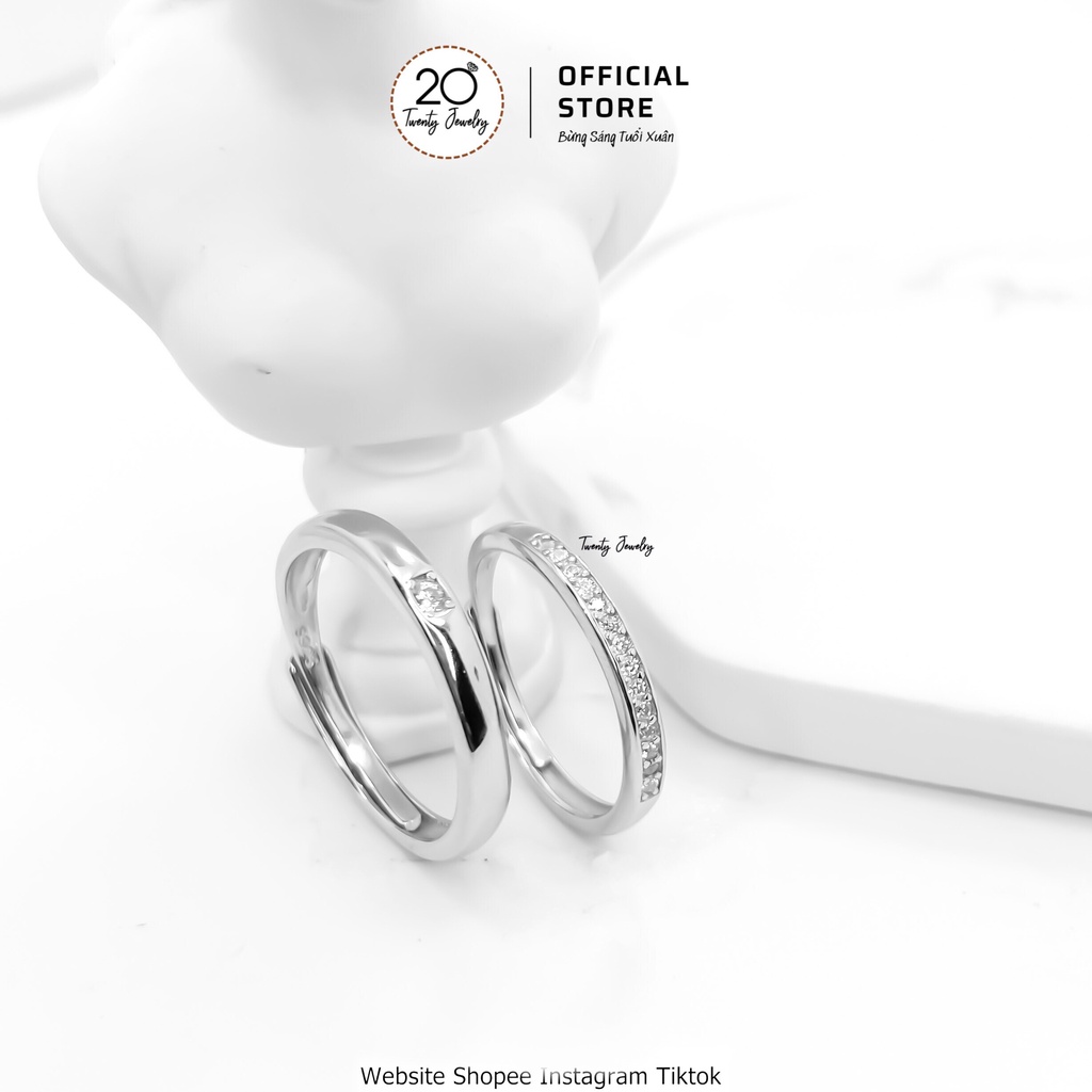 Nhẫn Đôi Bạc Dát Đá Simple NDARJ7317. Nhẫn Đôi Bạc 925 Nam Nữ 20Silver