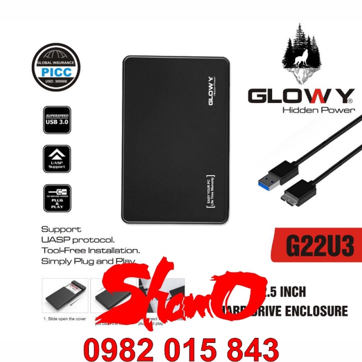 Box ổ cứng 2,5&quot; Gloway G22U3 – Sata3.0 – USB3.0 - Nhựa ABS đen – CHÍNH HÃNG – Bảo hành 12 tháng