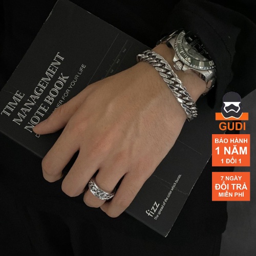 Vòng Tay Nam Và Nhẫn Nam Cuban TIN Chain Lắc Tay Titan Cá Tính Siêu Ngầu Gudi Studio