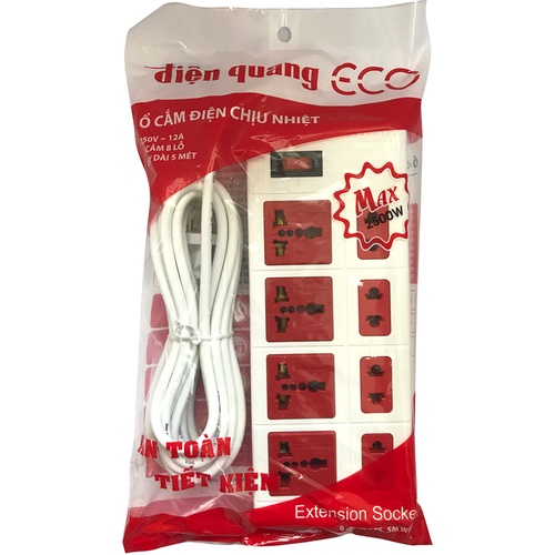 Ổ cắm Điện Quang ECO ĐQ ESK 8ECO (8 Lỗ), DÂY 5M