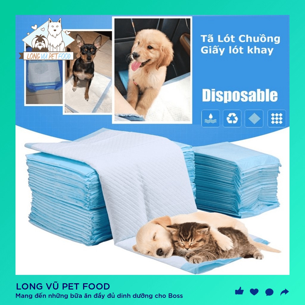 Tã lót cho chó mèo đi vệ sinh vào khay, chuồng bằng giấy siêu thấm hút - Long Vũ Pet Food