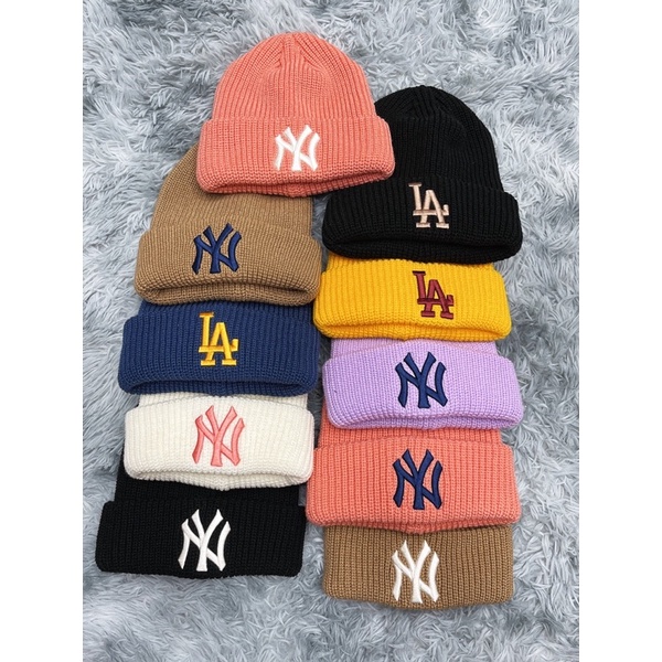 Mũ Len MLB unisex Beanie Kiểu Dệt Kim Thiết Kế Đơn Giản Hợp Thêu Chữ Thời Trang Cho Nữ