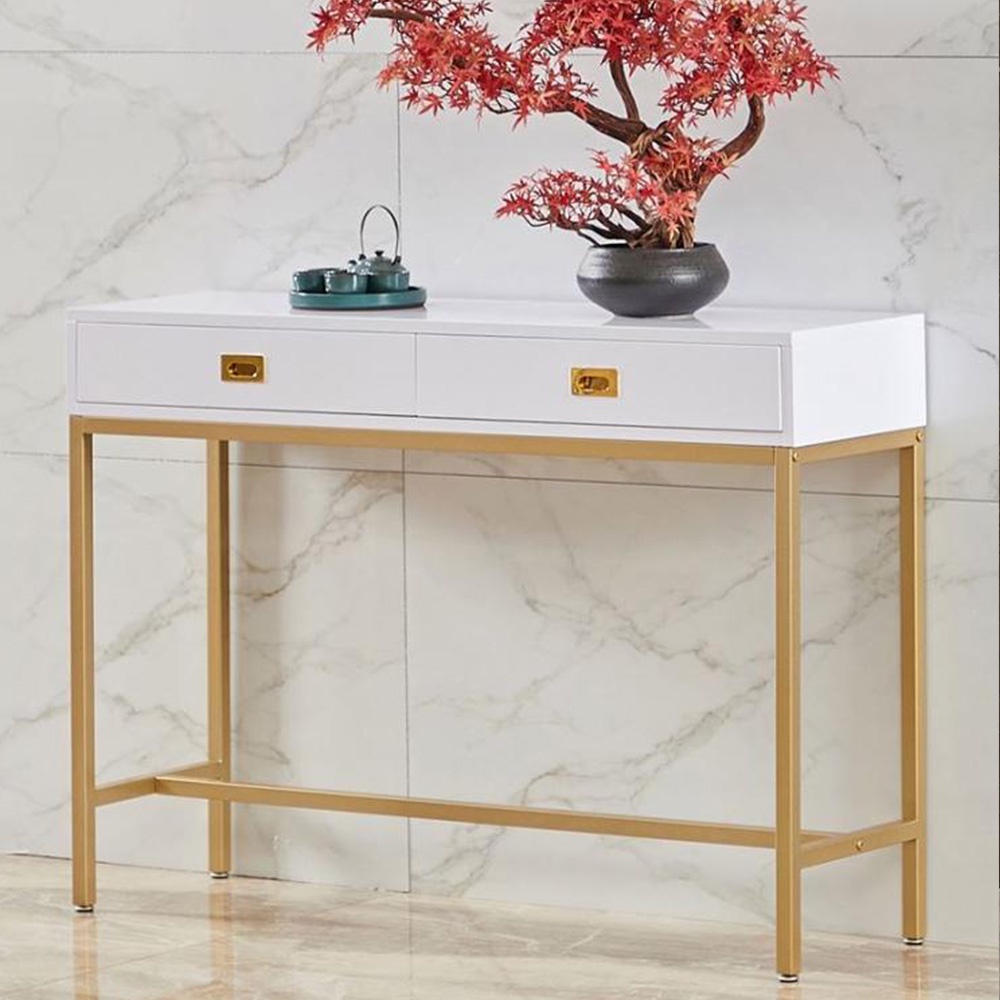 Bàn console 2 ngăn kéo trang trí phòng khách IBIE AK012 khung sắt sơn tĩnh điện, mặt gỗ MDF, tùy chọn màu sắc