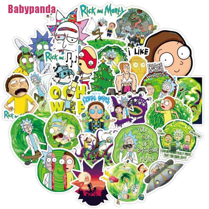 (Hàng Mới Về) Bộ 50 Miếng Dán Chống Thấm Nước Hình Rick And Morty Dùng Trang Trí Laptop / Va Li