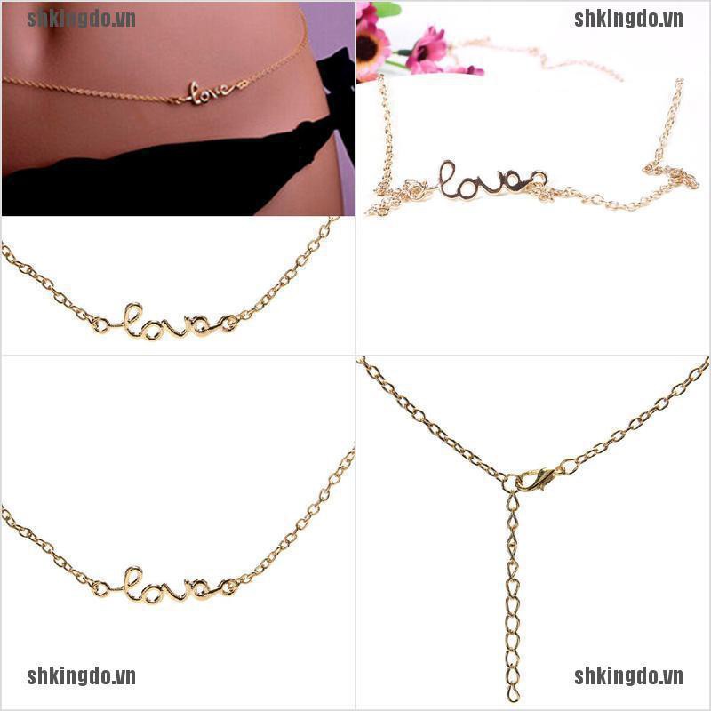 SKINDO 18K Gold Love Letter Belly Waist Chain Belt Women Beach Summer Body Navel