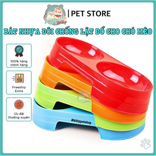 Bát ăn nhựa đôi tròn chống lật đổ cho chó mèo - Kitty Pet Shop