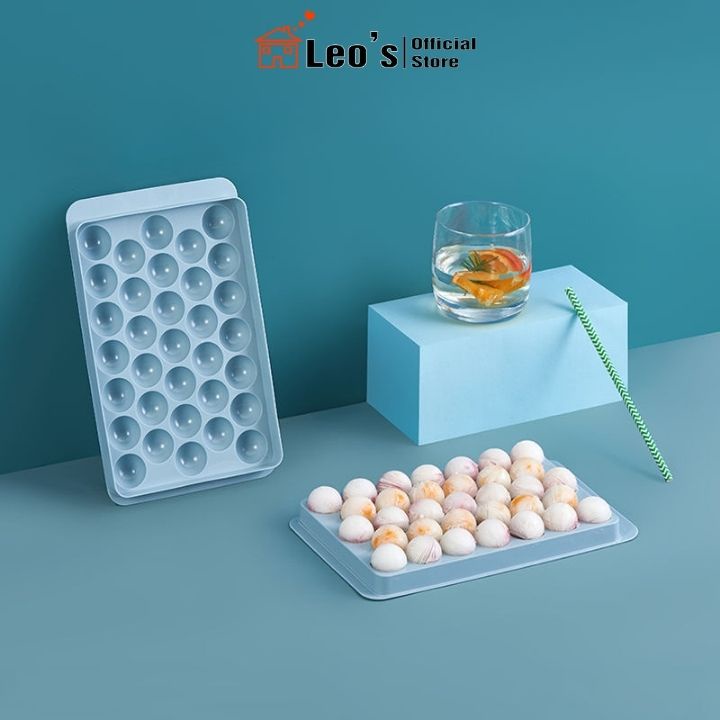 Khay làm đá tròn, Khuôn làm đá viên, làm thạch rau câu có nắp đậy thông minh Leo’s_Official