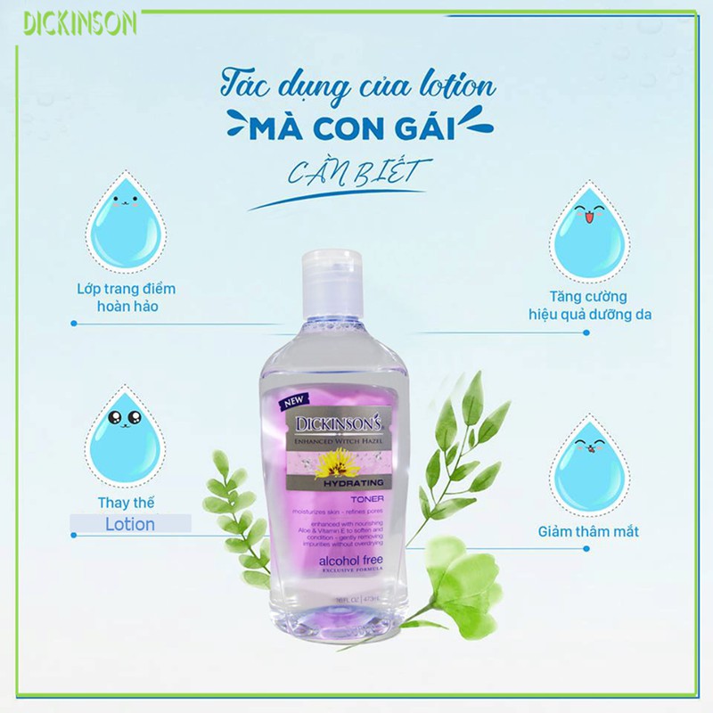 [Chính hãng, Có tem] Nước hoa hồng DICKINSON'S Enhanced Witch Hazel Hydrating Toner 473ml (Dành cho da khô, da thường)