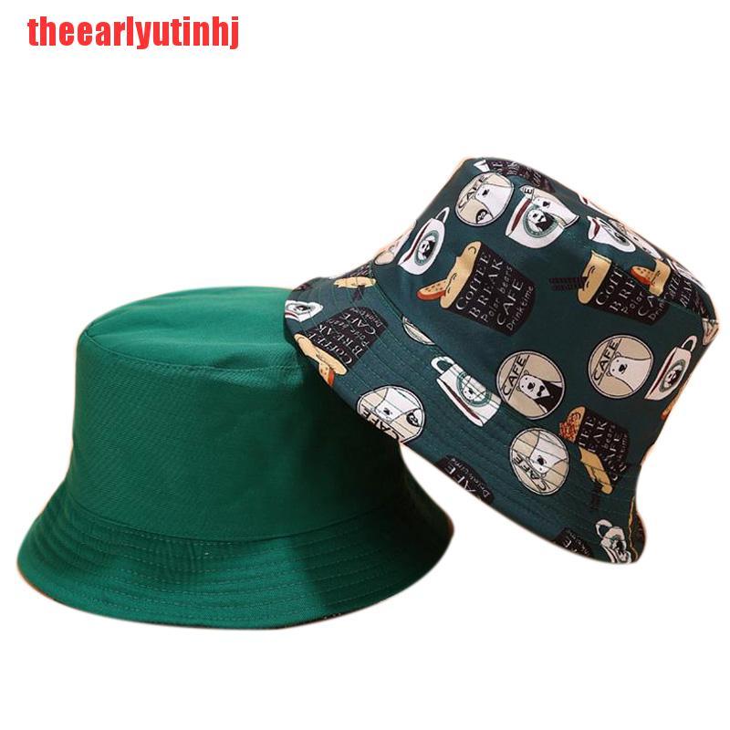 INHJ 2019 Double Side Printed Animal Bucket Hat Fisherman Outdoor Travel Sun Cap New