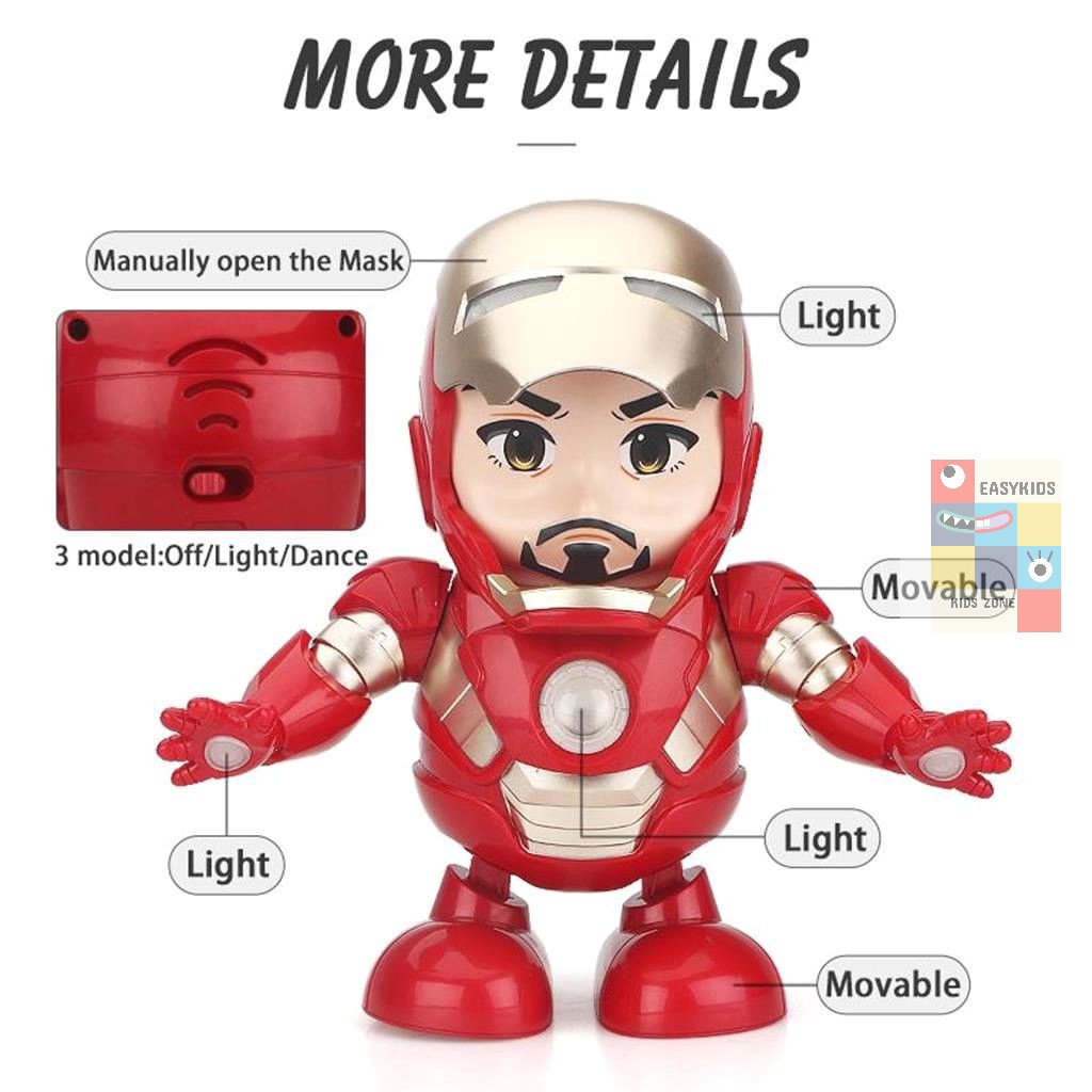 Đồ chơi robot Iron Man dance hero nhảy múa vui nhộn có nhạc và đèn cho bé