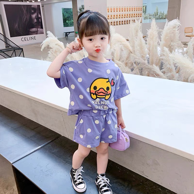 Bộ Cộc Tay Bé Trai, Bé Gái 10-20kg Chất Cotton QC Hoạ Tiết Chấm Hình Con Vịt - AN.KID