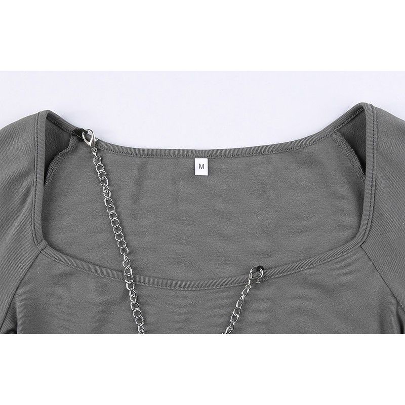 Áo croptop Tay Ngắn Phối Dây Xích Thiết Kế Quyến Rũ Cá Tính