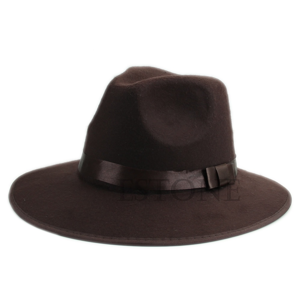 Youyo Mũ Fedora Len Nỉ Mềm Đính Nơ Vành Rộng Cho Nữ