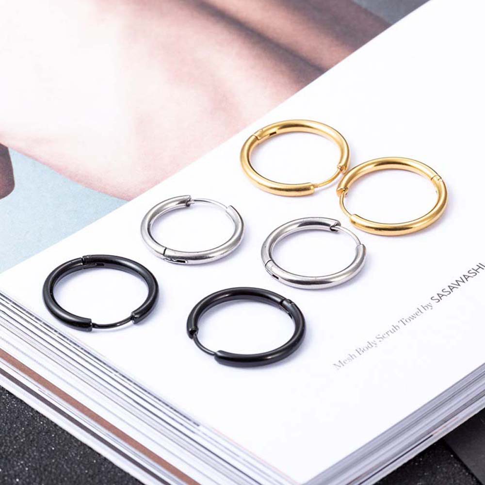Khuyên Tai Tròn Nhỏ Bằng Thép Titan Màu Trơn Cổ Điển Đơn Giản Phong Cách Punk Thời Trang Unisex