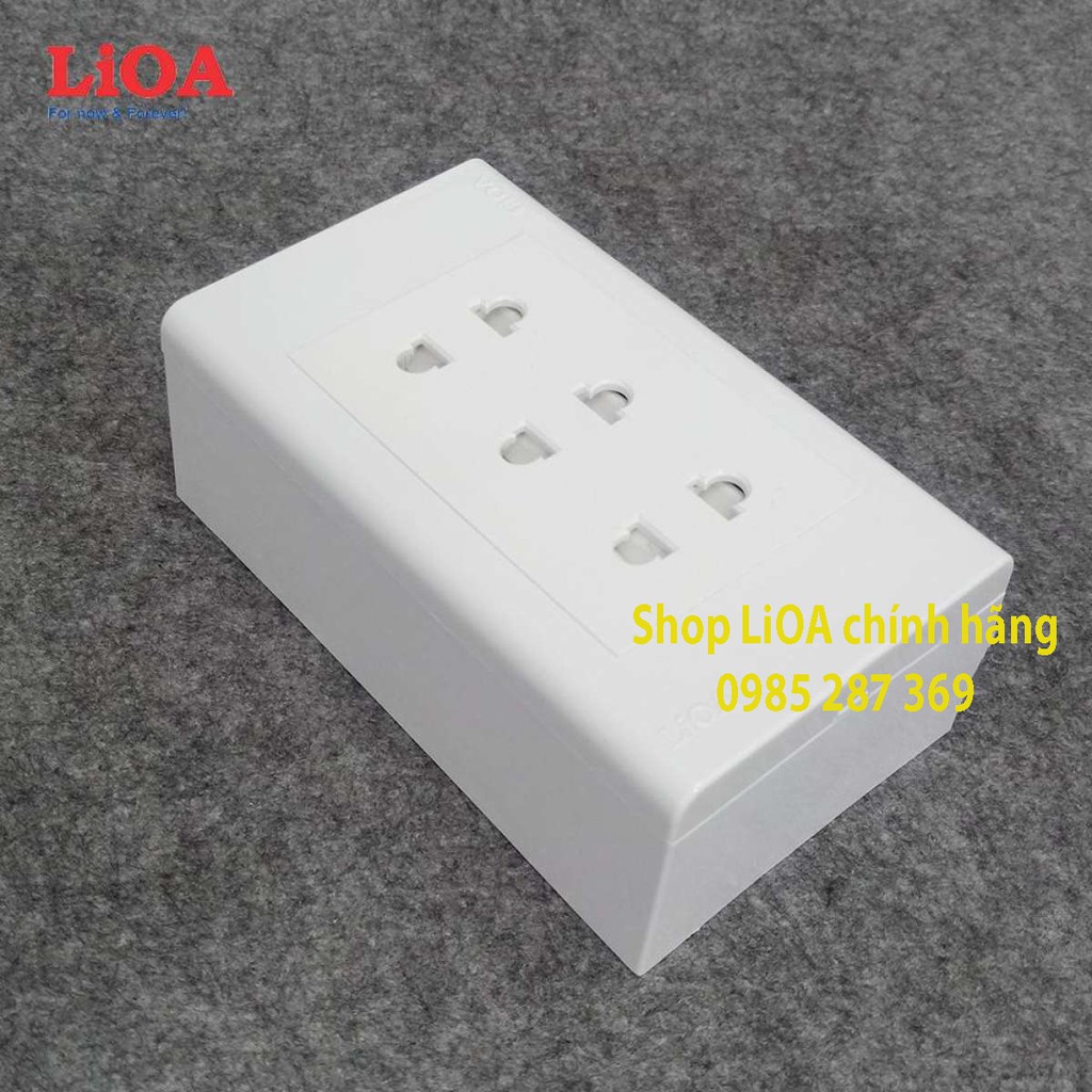 Combo ổ cắm điện ba 2 chấu LiOA 16A 3520W - Lắp nổi